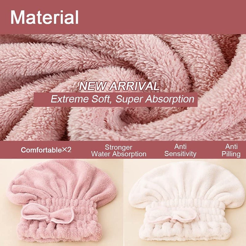 Jseng 2PC Microfiber Hair Drying Caps, Extrame Soft & Ultra Absorbent, Fast Drying Hair Turban Wrap Towels Thick Fluffy Shower Cap for Women - Image 5