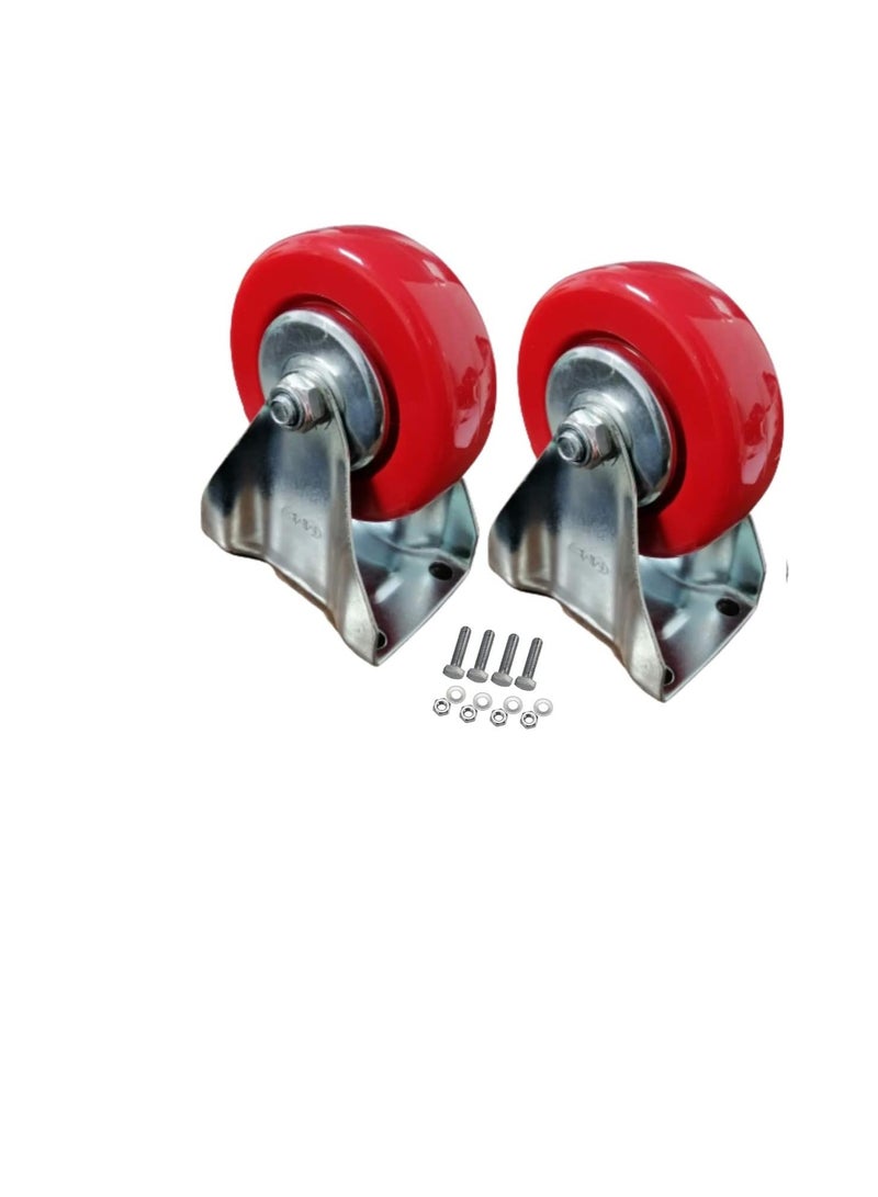 Pack of 2 Heavy Duty PU Rubber Caster Wheel with Nut & Bolt for Furniture, Workbenches, Tables and Equipment’s and DIY Ideas… (Non-Swivel - 4 Inch)  - Image 1