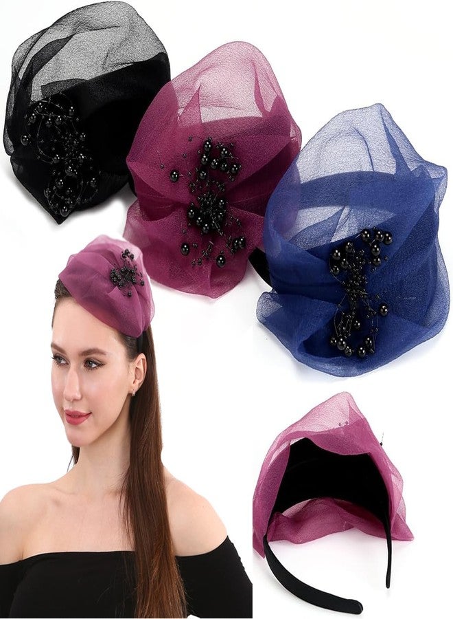 LONEEDY Fascinator Half Beret Hat Headband for Women,Cute and Elegant Hairband for Girls Dance Party Hair Accessories (Mixed colors 2) - Image 1