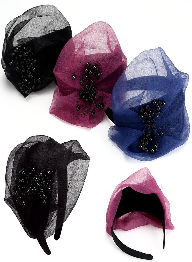 LONEEDY Fascinator Half Beret Hat Headband for Women,Cute and Elegant Hairband for Girls Dance Party Hair Accessories (Mixed colors 2) - Image 3