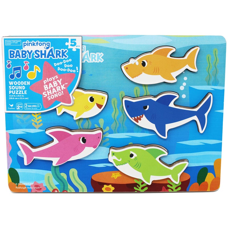 Spin Master Games, Pinkfong Baby Shark Musical Wooden Sound Puzzle, Plays Viral Song, 5 Pieces, Toddler Toys, for Ages 2 & Up - Image 1