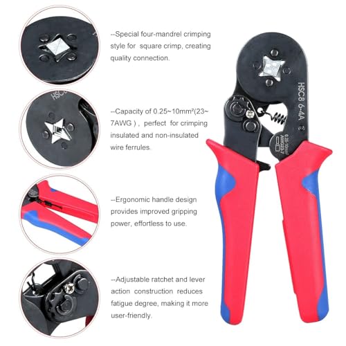 XIKKART Ferrule Ratchet Crimping Tool | Professional Self-Adjusting Wire Crimper 0.25-10mm² | Insulated Cord End Terminal Pliers for Electrical Cable Connectors (Multicolor) - Image 5
