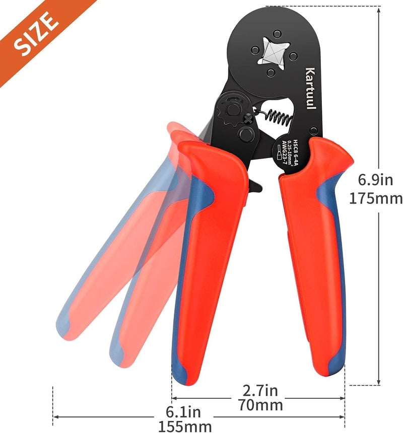 XIKKART Ferrule Ratchet Crimping Tool | Professional Self-Adjusting Wire Crimper 0.25-10mm² | Insulated Cord End Terminal Pliers for Electrical Cable Connectors (Multicolor) - Image 4