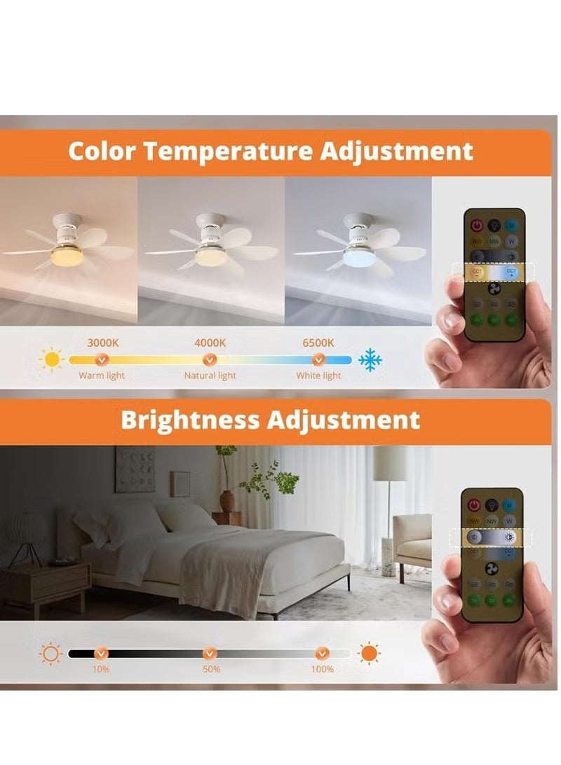 Socket Fan Light, 20 inch Small Ceiling Fan with Light and Remote, Screw in Ceiling Fan Light with E27 Base, Easy to Install, 3 Color Dimmable and 3 Speeds Fan Light for Bedroom Kitchen - Image 4