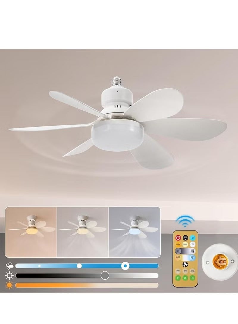 Socket Fan Light, 20 inch Small Ceiling Fan with Light and Remote, Screw in Ceiling Fan Light with E27 Base, Easy to Install, 3 Color Dimmable and 3 Speeds Fan Light for Bedroom Kitchen - Image 1