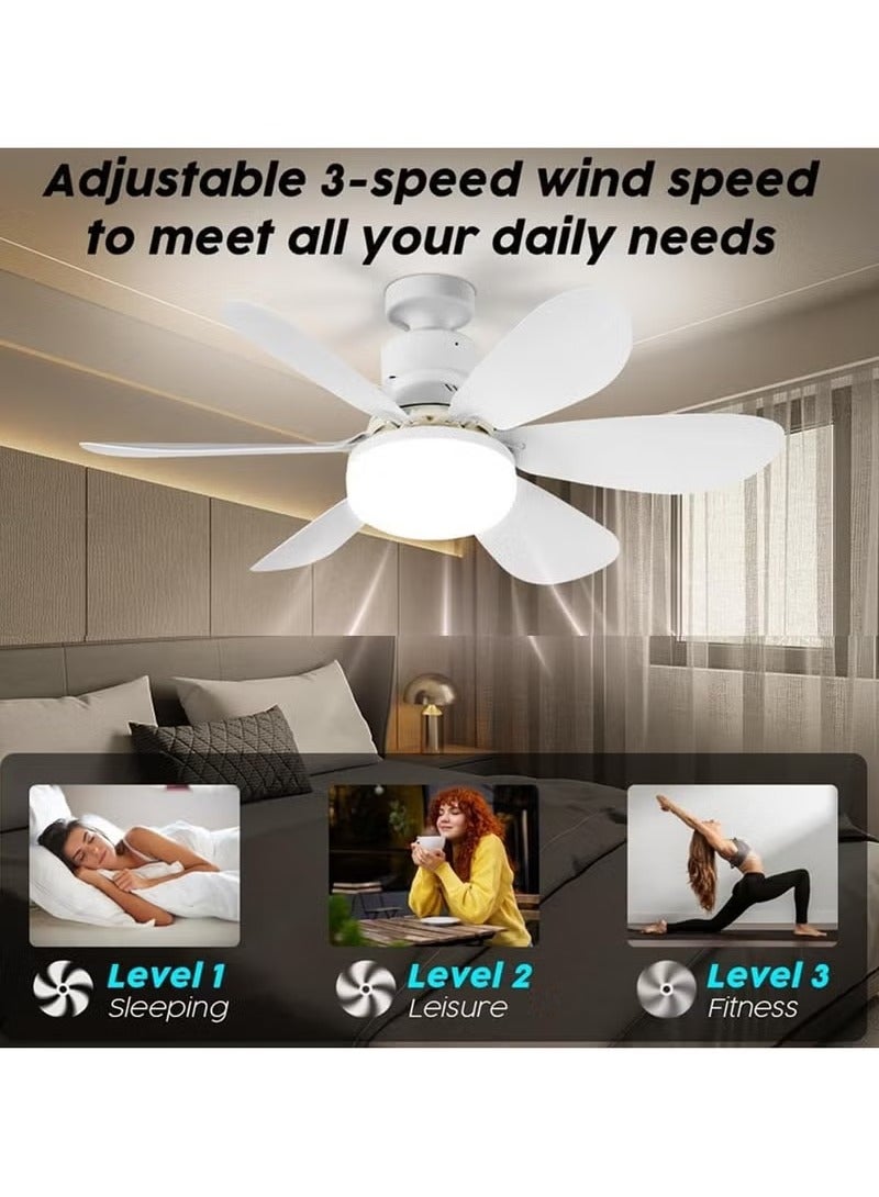 Socket Fan Light, 20 inch Small Ceiling Fan with Light and Remote, Screw in Ceiling Fan Light with E27 Base, Easy to Install, 3 Color Dimmable and 3 Speeds Fan Light for Bedroom Kitchen - Image 2