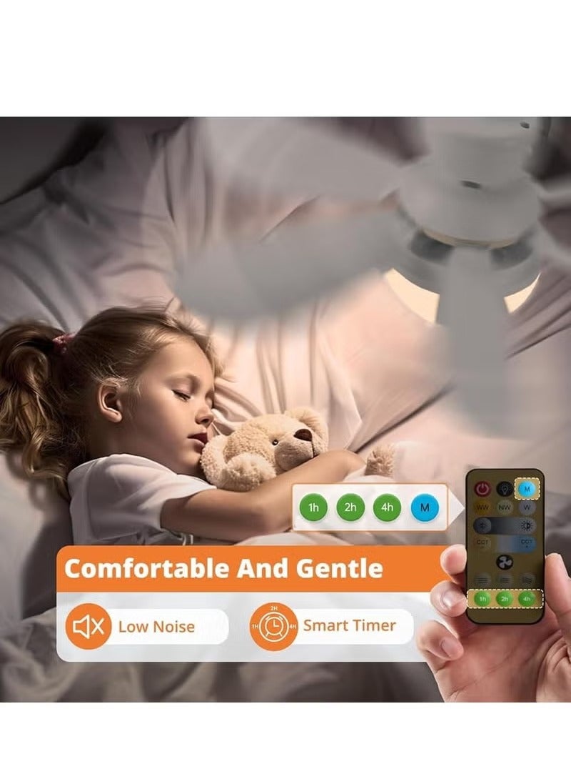 Socket Fan Light, 20 inch Small Ceiling Fan with Light and Remote, Screw in Ceiling Fan Light with E27 Base, Easy to Install, 3 Color Dimmable and 3 Speeds Fan Light for Bedroom Kitchen - Image 3