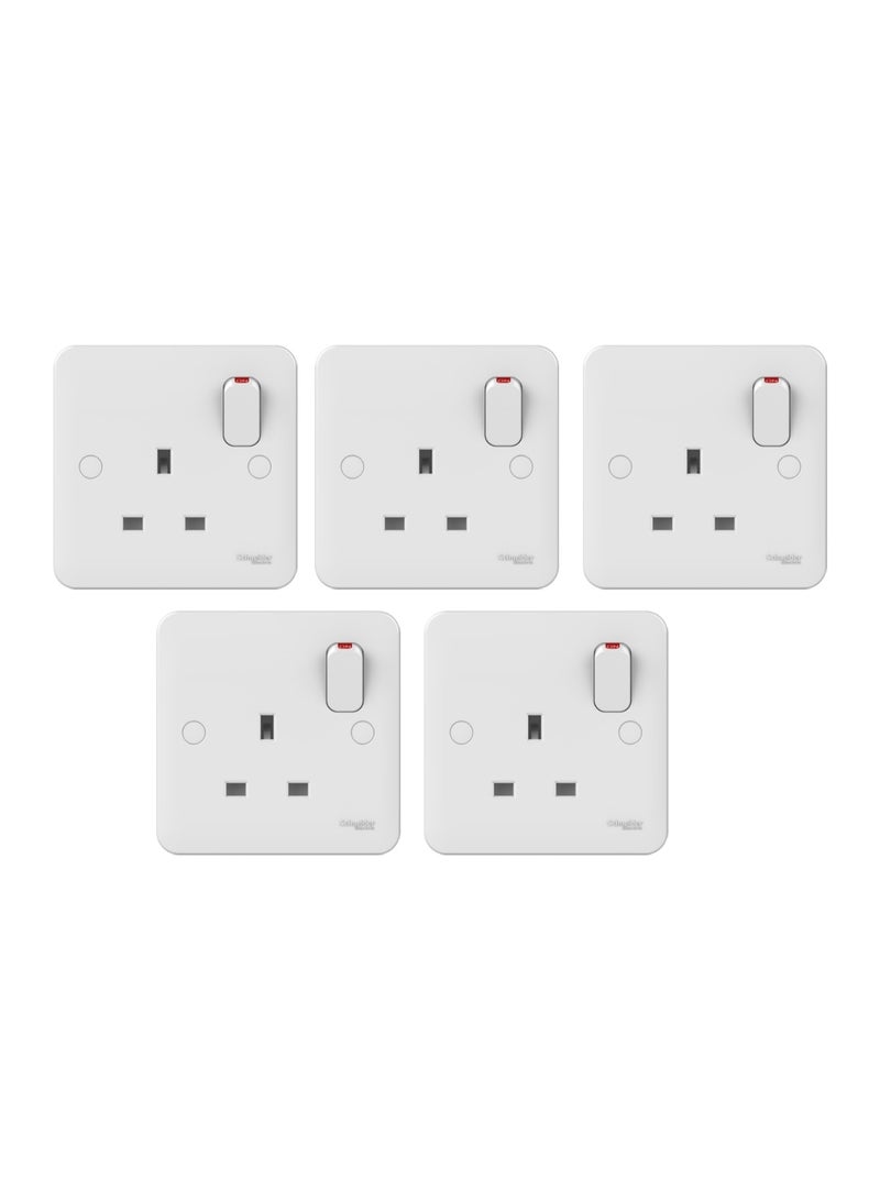 Schneider Electric Schneider Electric Lisse Uk Standard Switch Socket White, 1 Gang 13A 86×86 mm, Bs 1363-2 Standard - Pack of 5 