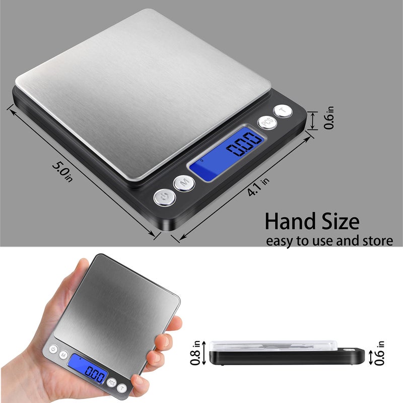 Fuzion Digital Gram Scale with 2 Trays, 500g/ 0.01g Small Jewelry Scale, 6 Units Gram Scales Digital Weight Gram and Oz, Tare Function Digital Herb Scale for Food, Mini Reptile - Image 2