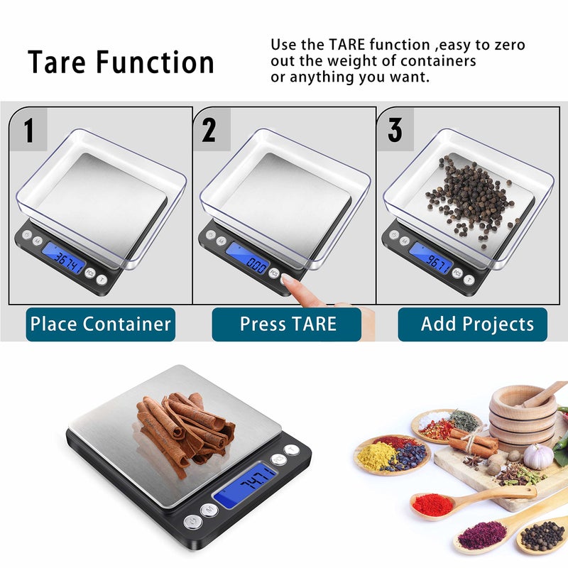 Fuzion Digital Gram Scale with 2 Trays, 500g/ 0.01g Small Jewelry Scale, 6 Units Gram Scales Digital Weight Gram and Oz, Tare Function Digital Herb Scale for Food, Mini Reptile - Image 5
