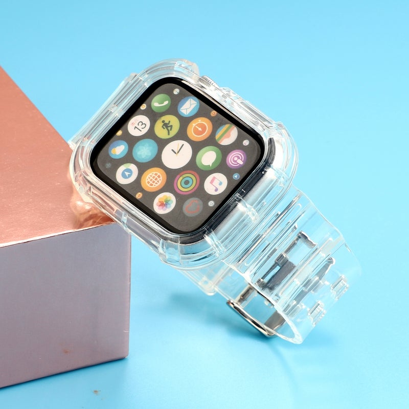 Transparent TPU Integrated Watch Band For Apple Watch Series 9&8&7 41mm / SE 3&SE 2&6&SE&5&4 40mm / 3&2&1 38mm(White)