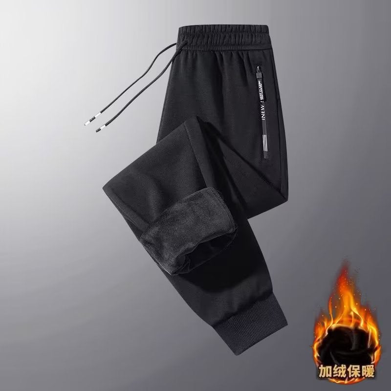 2023 Mens Winter Fleece Casual Pants [winter style] velvet pants-black zipper 