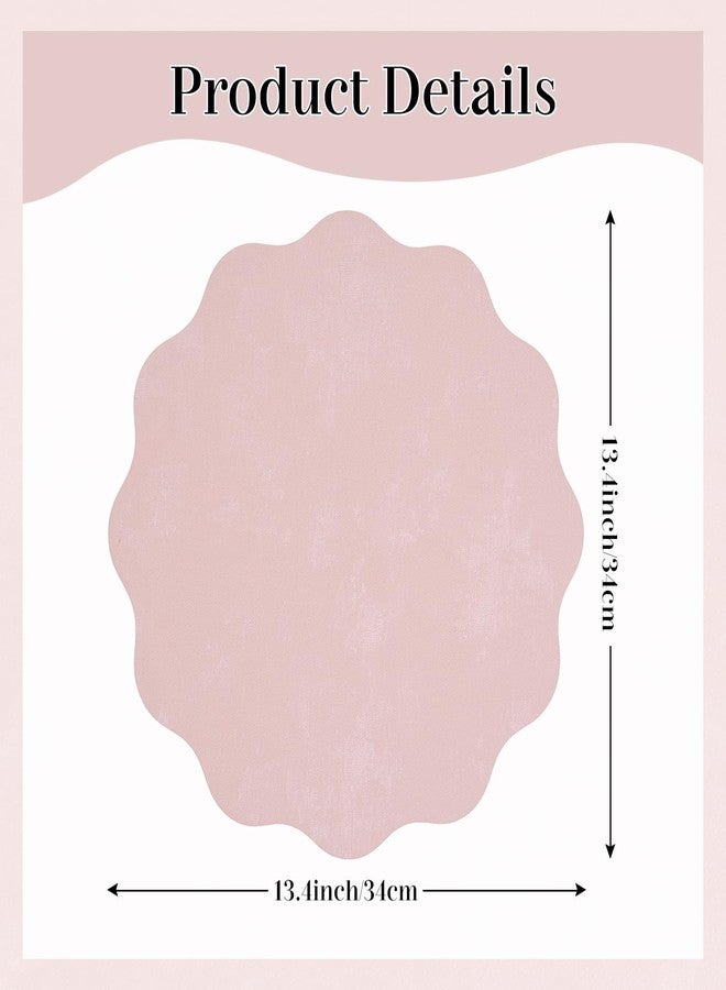 timecity Pink Placemats Set of 4 Faux Velvet Leather Place Mats Round Scalloped Flower Tablemats Washable Table Setting Kitchen Table Mats for Dining Table Holiday Wedding Decorative, 13.4 inch - Image 2