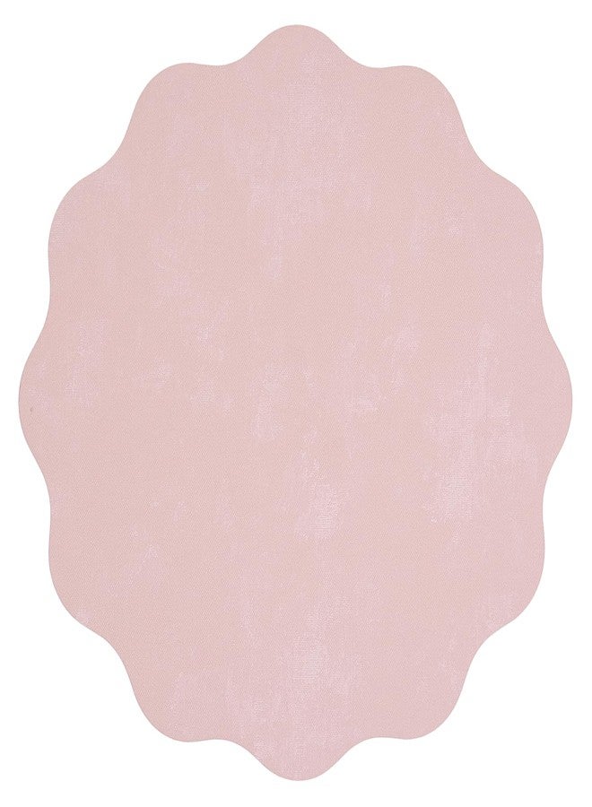 timecity Pink Placemats Set of 4 Faux Velvet Leather Place Mats Round Scalloped Flower Tablemats Washable Table Setting Kitchen Table Mats for Dining Table Holiday Wedding Decorative, 13.4 inch - Image 1