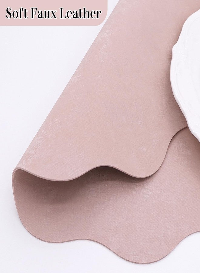 timecity Pink Placemats Set of 4 Faux Velvet Leather Place Mats Round Scalloped Flower Tablemats Washable Table Setting Kitchen Table Mats for Dining Table Holiday Wedding Decorative, 13.4 inch - Image 3