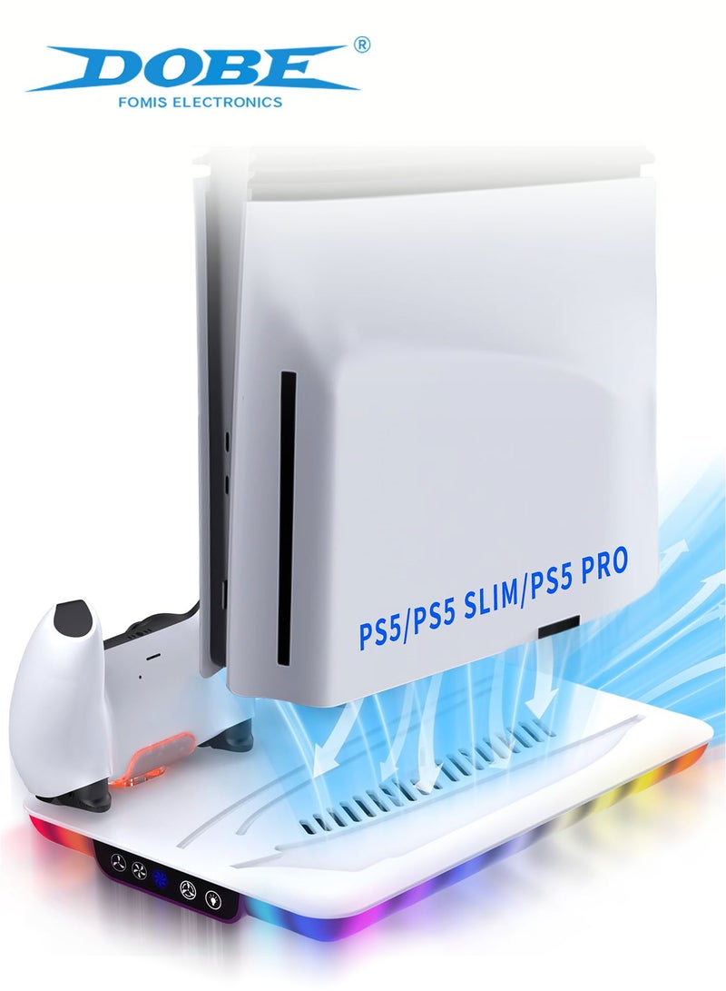 DOBE PS5 Pro/PS5/PS5 Slim Vertical Cooling Stand with 3-Speed Fan, Dual Controller Charging, Headset Holder, RGB Lighting – Compatible with PlayStation 5 - Image 1