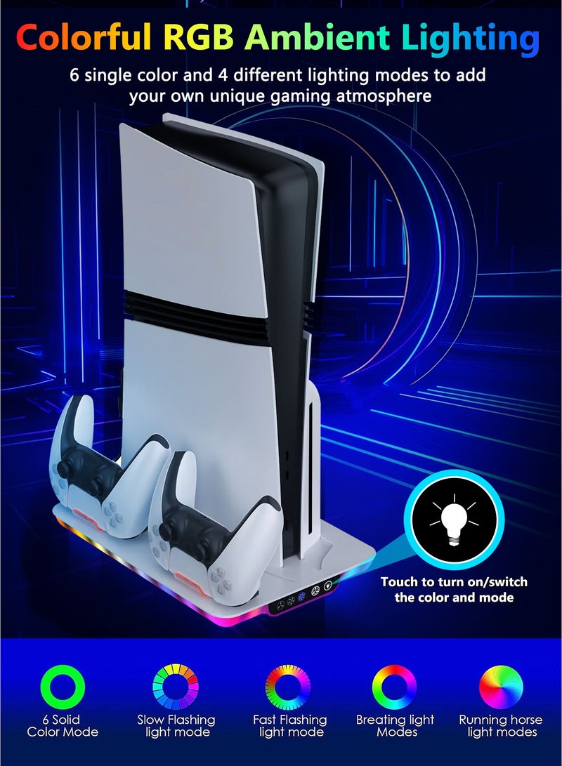 DOBE PS5 Pro/PS5/PS5 Slim Vertical Cooling Stand with 3-Speed Fan, Dual Controller Charging, Headset Holder, RGB Lighting – Compatible with PlayStation 5 - Image 2