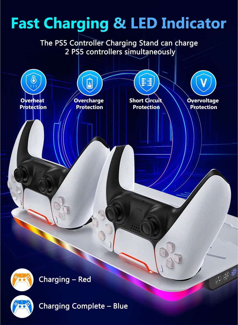 DOBE PS5 Pro/PS5/PS5 Slim Vertical Cooling Stand with 3-Speed Fan, Dual Controller Charging, Headset Holder, RGB Lighting – Compatible with PlayStation 5 - Image 4