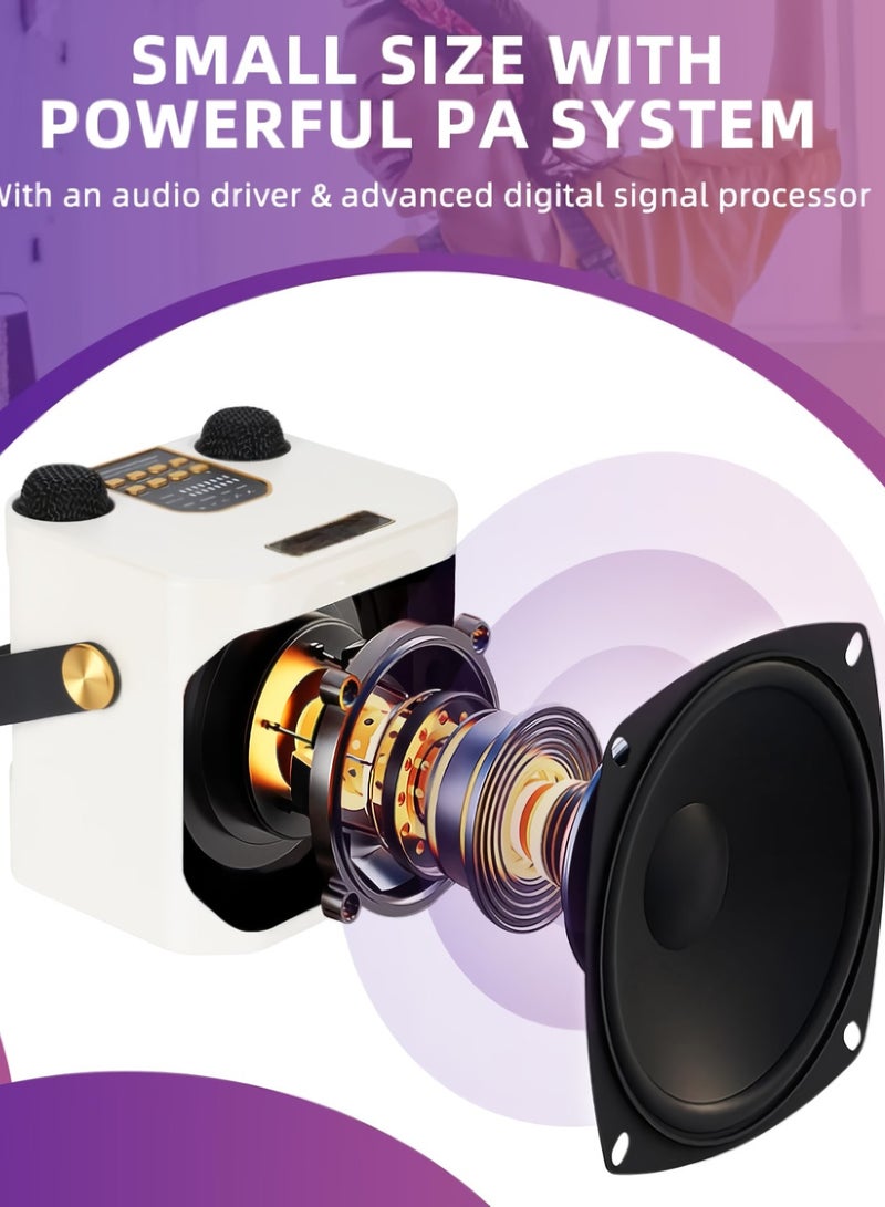 AROAQ مكبر صوت كاريوكي بلوتوث، جهاز كاريوكي صغير محمول قابل لإعادة الشحن مع ميكروفونين بلوتوث ولاسلكي، مكبر صوت لاسلكي مقاوم للماء بزاوية 360 درجة للحفلات الداخلية والخارجية، (أبيض) - Image 3