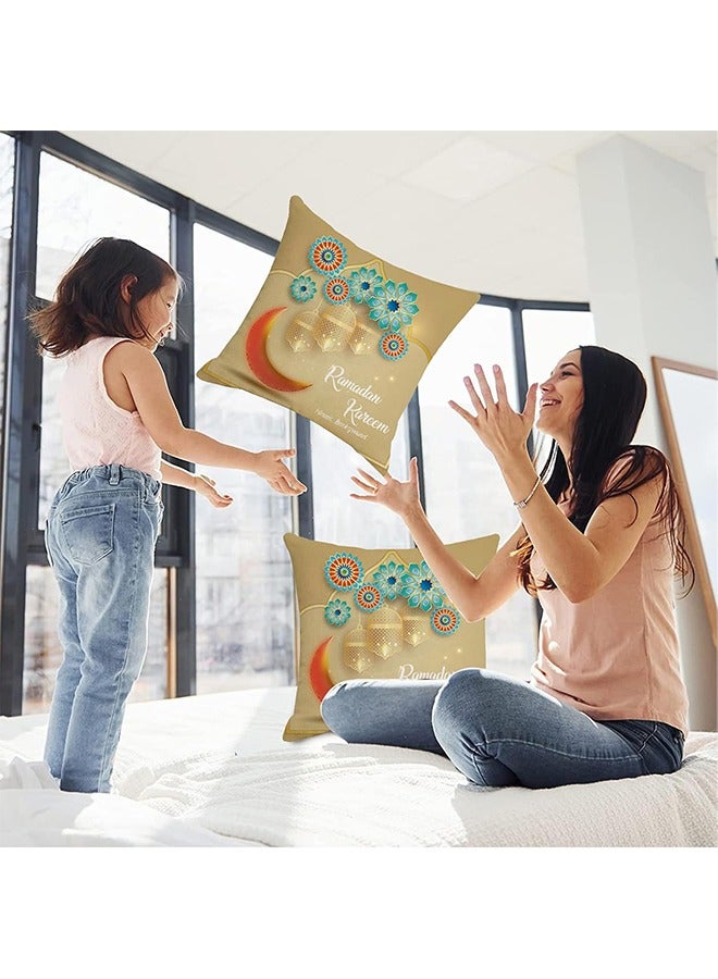 Yoawllty Ramadan Pillow Covers, 4 Pcs Ramadan Decorations for Home, Cushion Covers, Moon Lantern Patterns Pillow Case for Sofa, Bed Decorations(45cm * 45cm)  - Image 2
