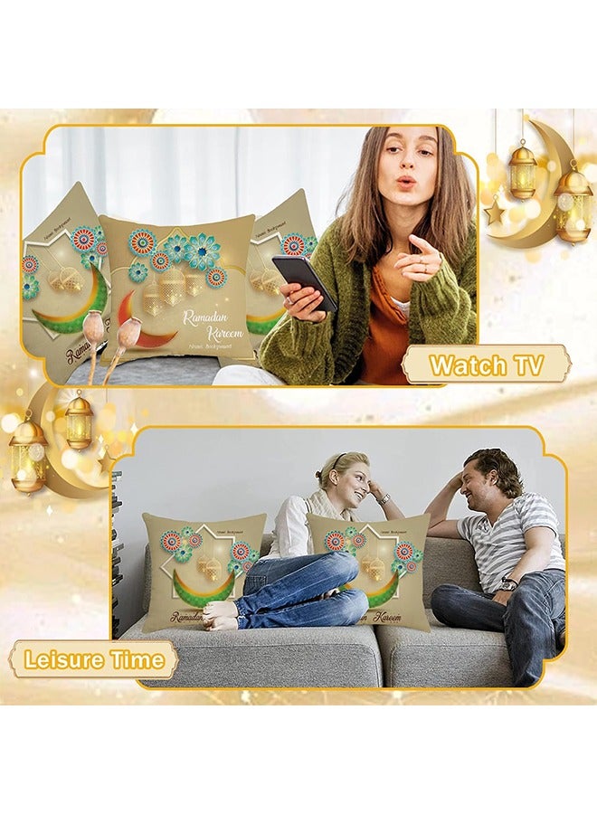 Yoawllty Ramadan Pillow Covers, 4 Pcs Ramadan Decorations for Home, Cushion Covers, Moon Lantern Patterns Pillow Case for Sofa, Bed Decorations(45cm * 45cm)  - Image 4