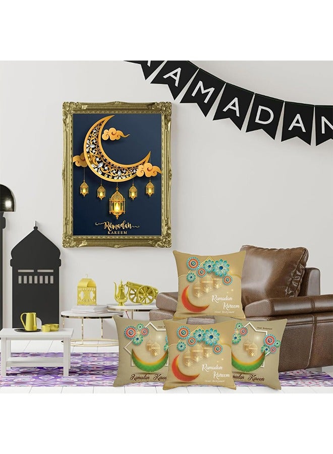 Yoawllty Ramadan Pillow Covers, 4 Pcs Ramadan Decorations for Home, Cushion Covers, Moon Lantern Patterns Pillow Case for Sofa, Bed Decorations(45cm * 45cm)  - Image 5