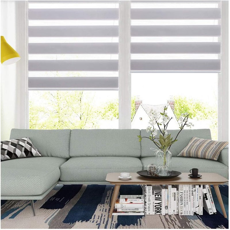 SMONTER Easy Fix Zebra Roller Blind,Day and Night Blinds Curtains with Install Accessories (65CMx150CM, GREY) - Image 1