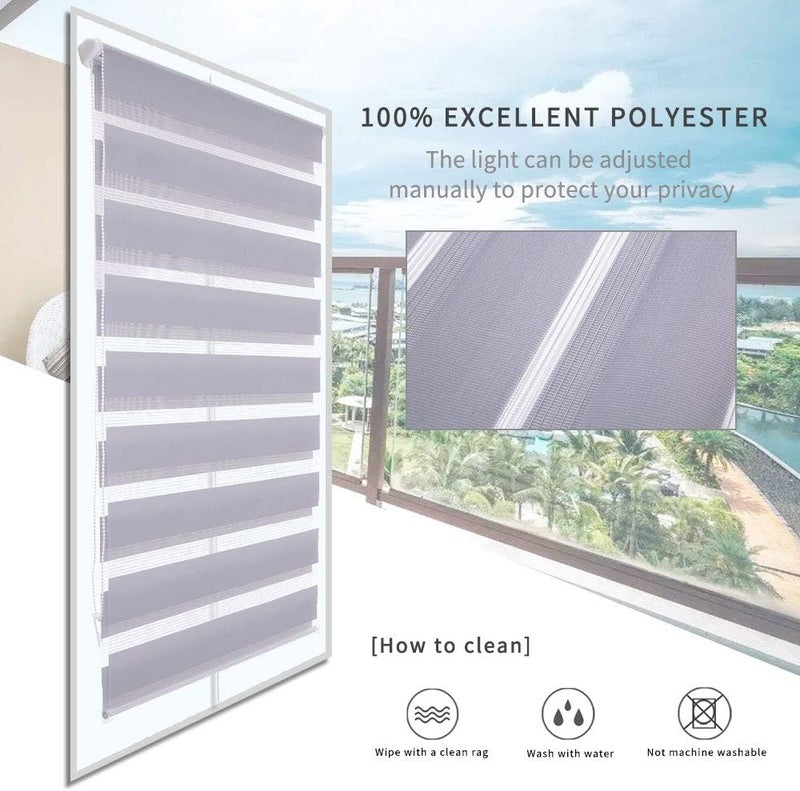SMONTER Easy Fix Zebra Roller Blind,Day and Night Blinds Curtains with Install Accessories (65CMx150CM, GREY) - Image 5
