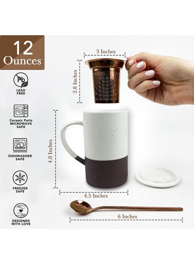 Mora Mora Ceramics Tea Cup with Loose Leaf Infuser, Spoon and Lid, 12 oz, Microwave and Dishwasher Safe Coffee Mug - Rustic Matte Ceramic Glaze, Modern Herbal Tea Strainer - Great Gift for Women, Garnet  - Image 2