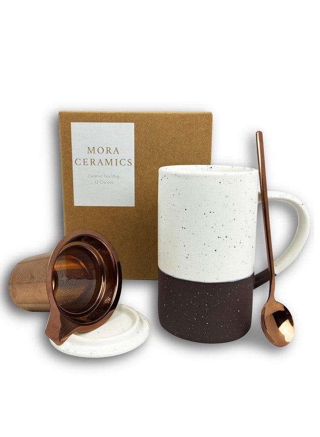 Mora Mora Ceramics Tea Cup with Loose Leaf Infuser, Spoon and Lid, 12 oz, Microwave and Dishwasher Safe Coffee Mug - Rustic Matte Ceramic Glaze, Modern Herbal Tea Strainer - Great Gift for Women, Garnet  - Image 1