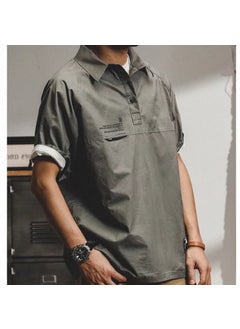 Generic Loose Fit Short Sleeve Lightweight Workwear Shirt American Retro Style Casual Uniform Collar Summer Thin Outerwear for Men Grey  - Image 1