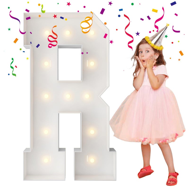 4FT Marquee Light Up Letters Large Marquee Letters Mosaic Balloon Frame Letters Big Letter For Engagement Wedding Decorations Birthday Party Backdrop Decor Balloon Arch Kit Letter R