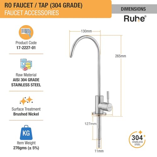 RUHE® 304 Grade RO Drinking Water Faucet| Brass Kitchen Sink Faucet for Water Filtration Systems with Chrome Finish| Table Top Water Tap for Under Sink/Counter Water Purifier Set - Image 2
