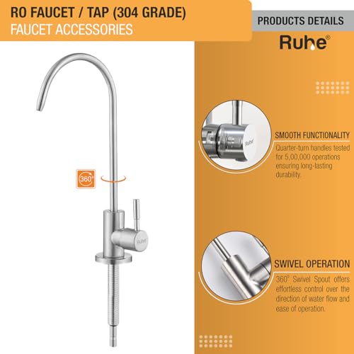 RUHE® 304 Grade RO Drinking Water Faucet| Brass Kitchen Sink Faucet for Water Filtration Systems with Chrome Finish| Table Top Water Tap for Under Sink/Counter Water Purifier Set - Image 3