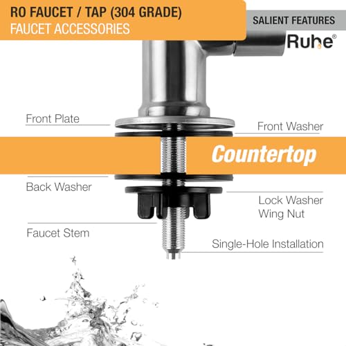RUHE® 304 Grade RO Drinking Water Faucet| Brass Kitchen Sink Faucet for Water Filtration Systems with Chrome Finish| Table Top Water Tap for Under Sink/Counter Water Purifier Set - Image 4