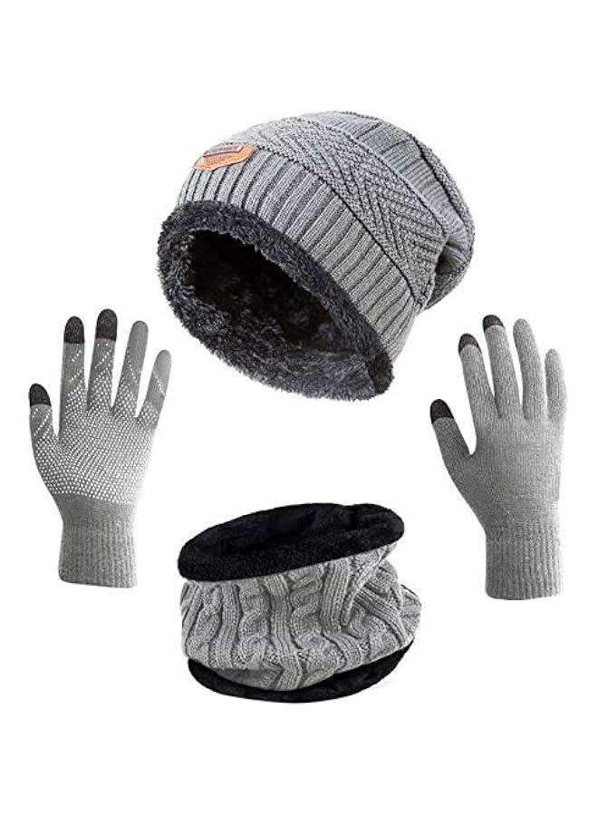 Winter Hat Scarf Gloves Slouchy Beanie Snow Knit Skull Cap Touch Screen Mittens Circle Scarves for Women Men - Image 1