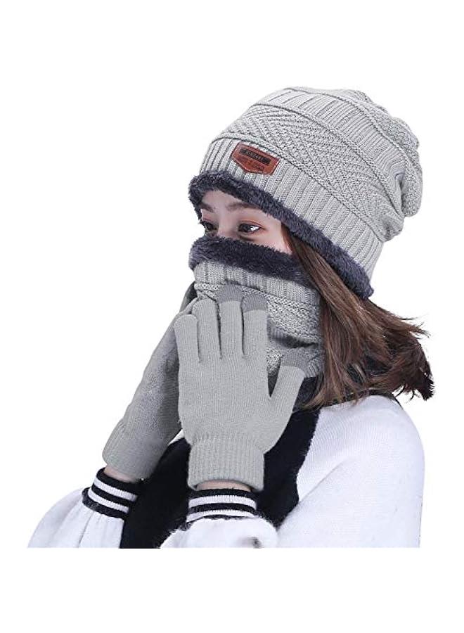 Winter Hat Scarf Gloves Slouchy Beanie Snow Knit Skull Cap Touch Screen Mittens Circle Scarves for Women Men - Image 2