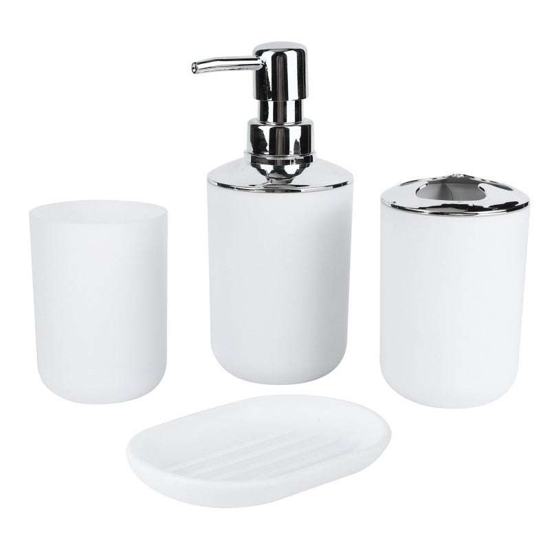 4Pcs/Set Bathroom Kit Accessory Plastic Lotion Bottle Storage Cup Rinse Cup Soap DishWhite - Image 1