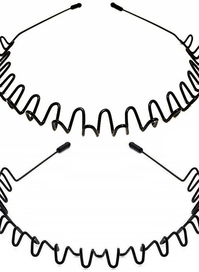 bodbop XINGZHE Hair Band Men Headband Metal Hair Bands Women Fashion Headbands for Men Sports Hairband Unisex Head Band Hair Hoop with Elastic Non Slip Wavy Teeth, 2 PCS Black - Image 1