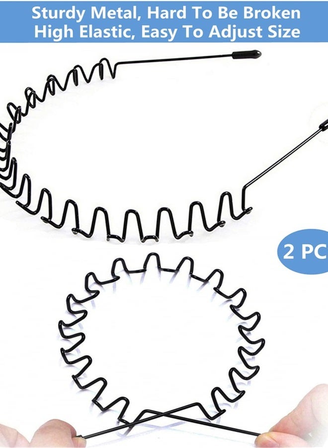 bodbop XINGZHE Hair Band Men Headband Metal Hair Bands Women Fashion Headbands for Men Sports Hairband Unisex Head Band Hair Hoop with Elastic Non Slip Wavy Teeth, 2 PCS Black - Image 2