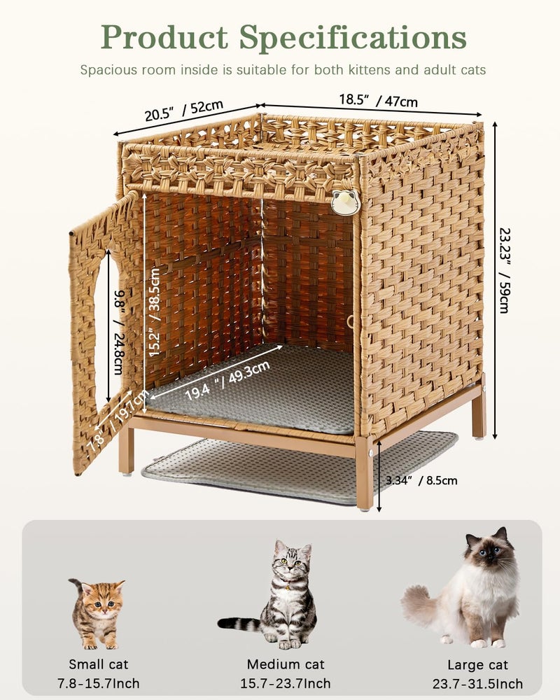 SETVSON Cat Litter Box Enclosure Hidden Litter Box Furniture with Metal Heightened Feet, Rattan Handwoven Cat House with Litter Mat, Hidden Litter Box Furniture for Bedroom Living Room Natural - Image 5
