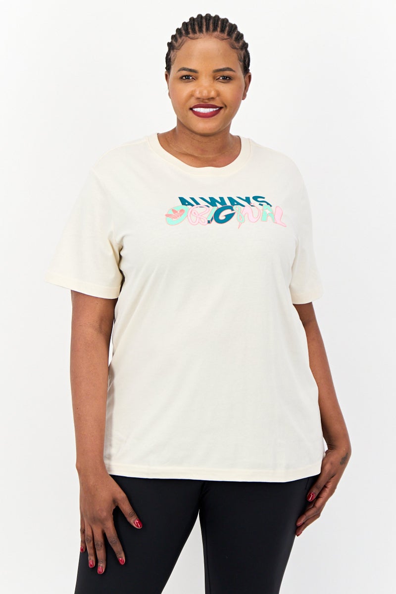 adidas Originals Women Plus Size Short Sleeves Outdoor T-Shirt, Cream - Image 1