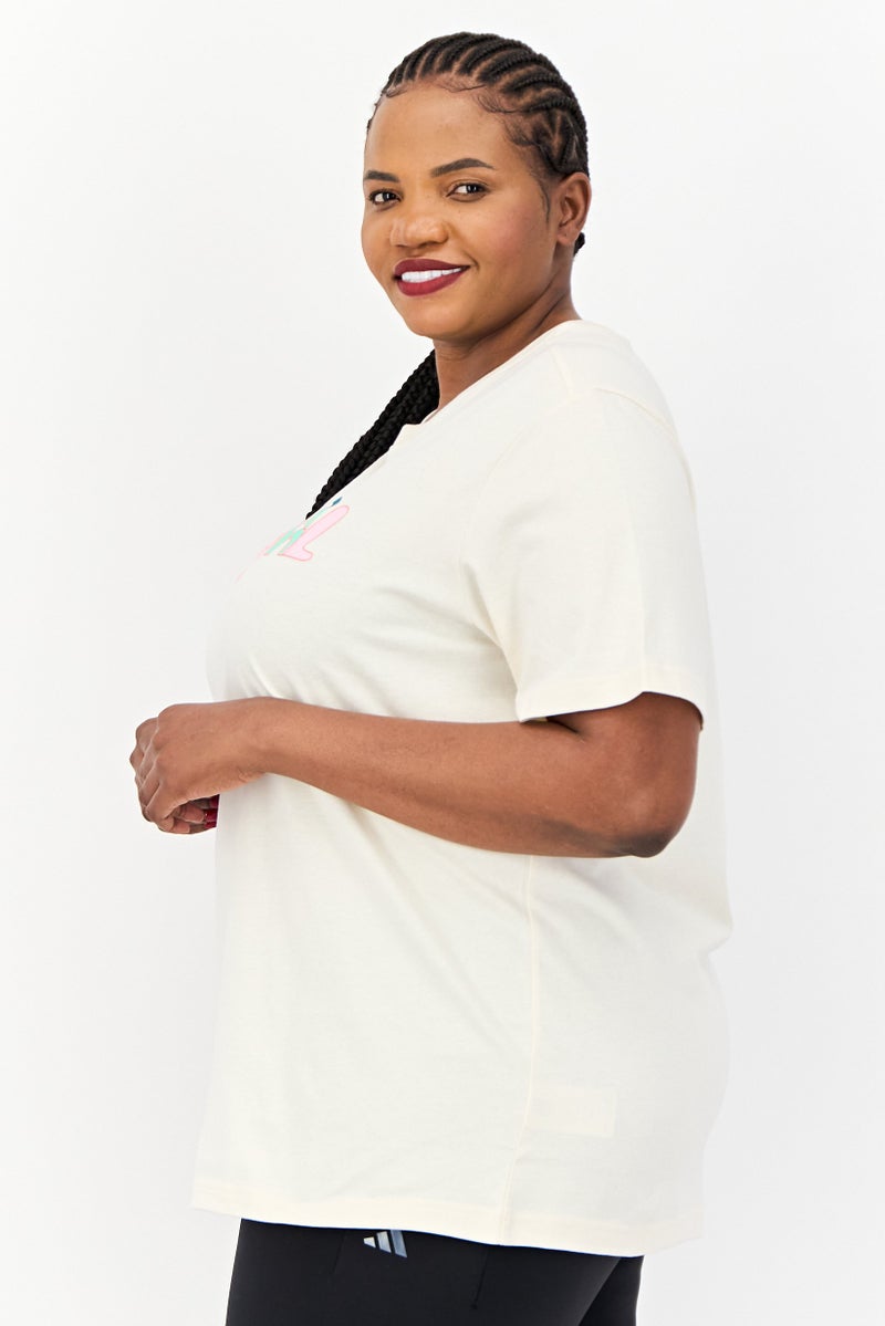adidas Originals Women Plus Size Short Sleeves Outdoor T-Shirt, Cream - Image 2