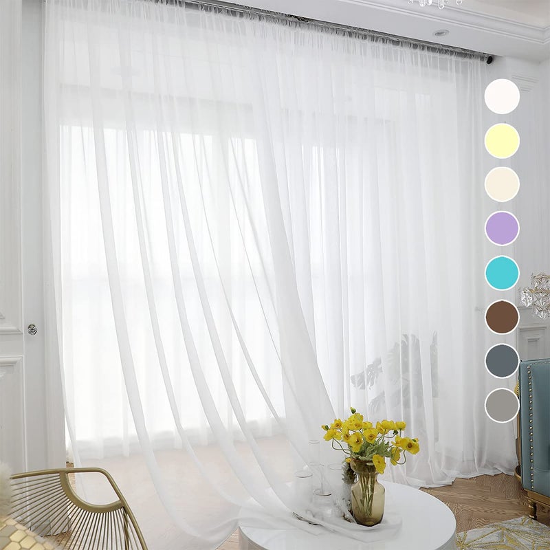 ABCHOME Ivory Sheer Curtains 120 Inches Long 2 PanelsRod Pocket Voile Semi Sheer Window Curtains for Kitchen Bedroom and Living Room Ivory 52 W x 120 L