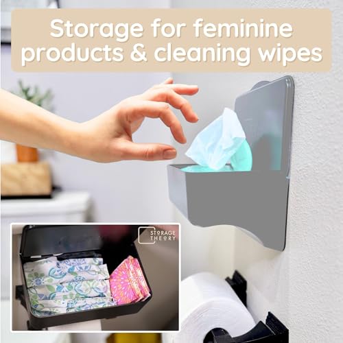 Storage Theory Bathroom Wipes Holder Dispenser with Shelf – Restroom Organizer & Wipe Holder for Bathroom – Tool Free Wall Mounted Baby Wipe Holder by Storage Theory – Gray, 1 Pack - Image 5