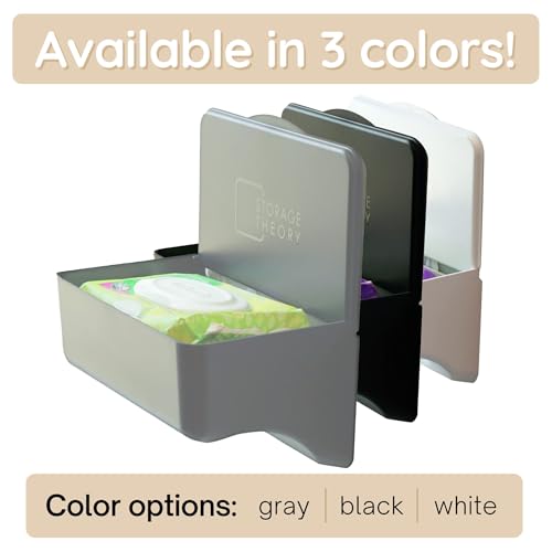 Storage Theory Bathroom Wipes Holder Dispenser with Shelf – Restroom Organizer & Wipe Holder for Bathroom – Tool Free Wall Mounted Baby Wipe Holder by Storage Theory – Gray, 1 Pack - Image 3