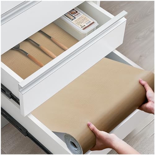 ALIUNI Shelf and Drawer Liner, Kitchen Cabinet Liners Non-Adhesive Non-Slip Waterproof Washable Mats, Protect Dresser Shelves, Beige, 12 in X 10 FT - Image 1