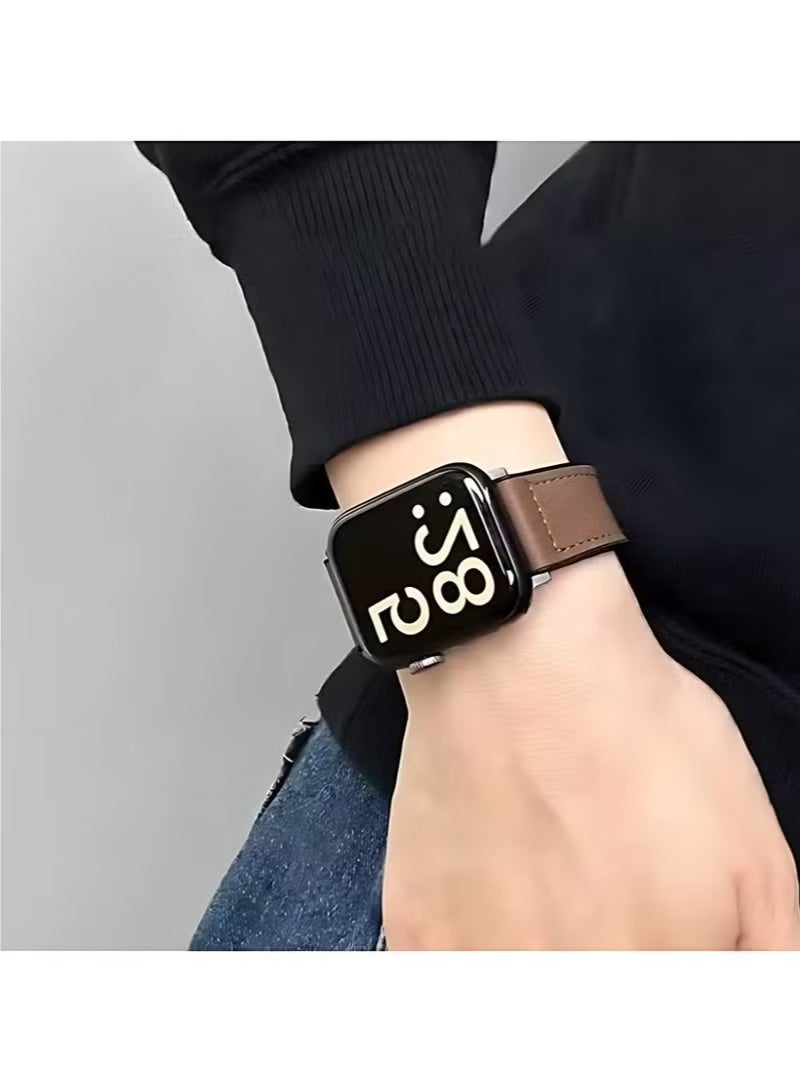 سوار جلدي بتصميم "Double Tour" لساعة Apple Watch بمقاسات 38 مم و40 مم و41 مم و42 مم، سوار نسائي نحيف متوافق مع ساعات iWatch من السلسلة 10 و9 و8 و7 و6 وSE - لون بني. - Image 2