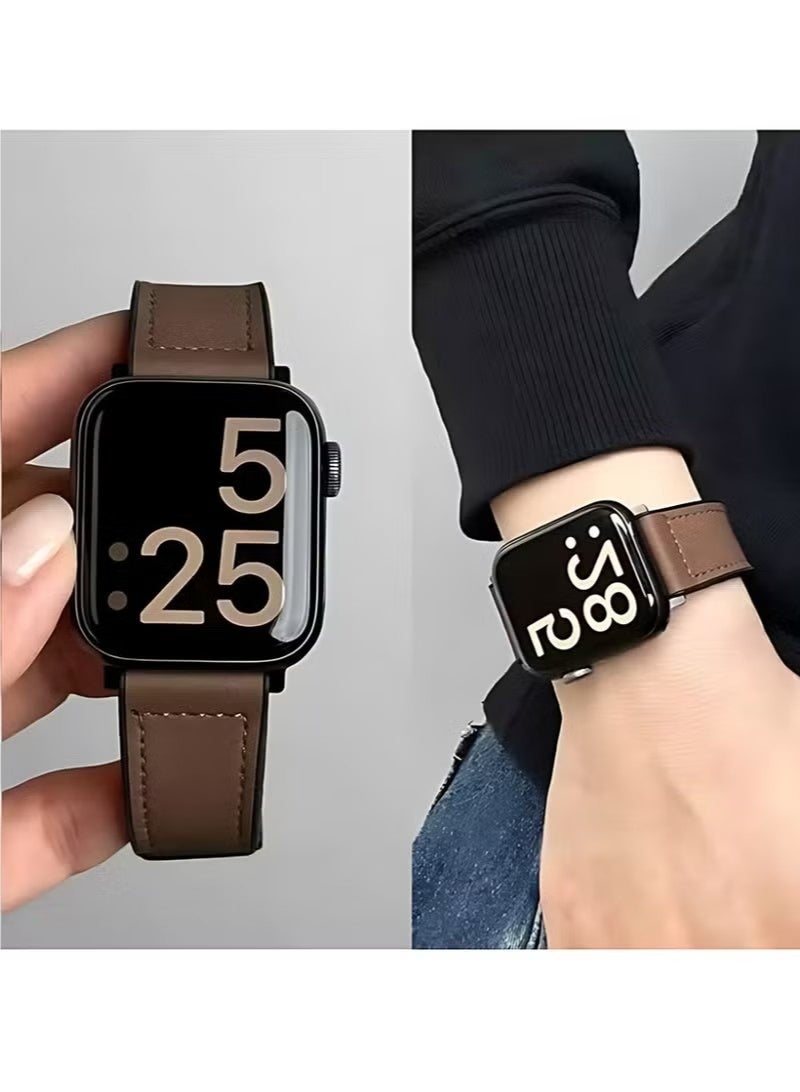 سوار جلدي بتصميم "Double Tour" لساعة Apple Watch بمقاسات 38 مم و40 مم و41 مم و42 مم، سوار نسائي نحيف متوافق مع ساعات iWatch من السلسلة 10 و9 و8 و7 و6 وSE - لون بني. - Image 3