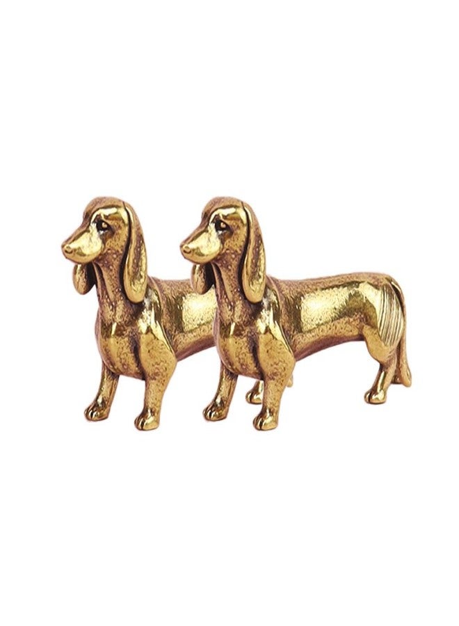 HYFAN Solid Brass Dachshund Statue - Mini Standing Dog Sculpture Desktop Decor Gift for Dog Lovers (2 Pack) - Image 1